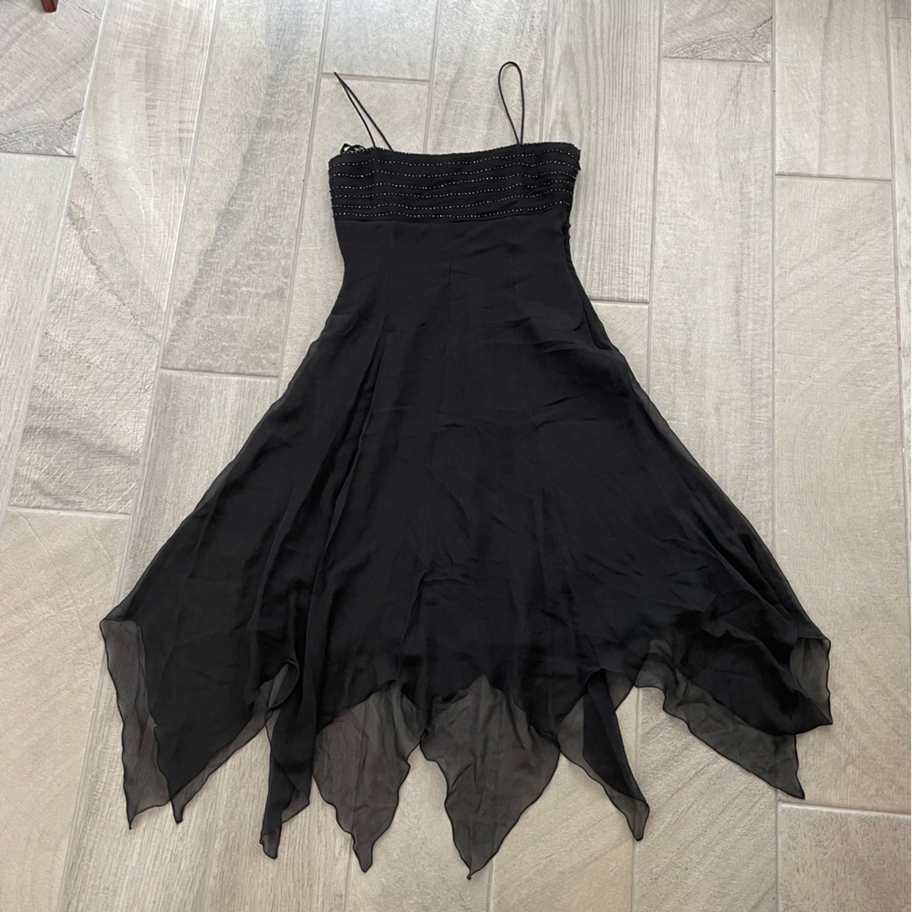 Black Silk Dress Formal Asymmetrical Betsy and Adam Size 6